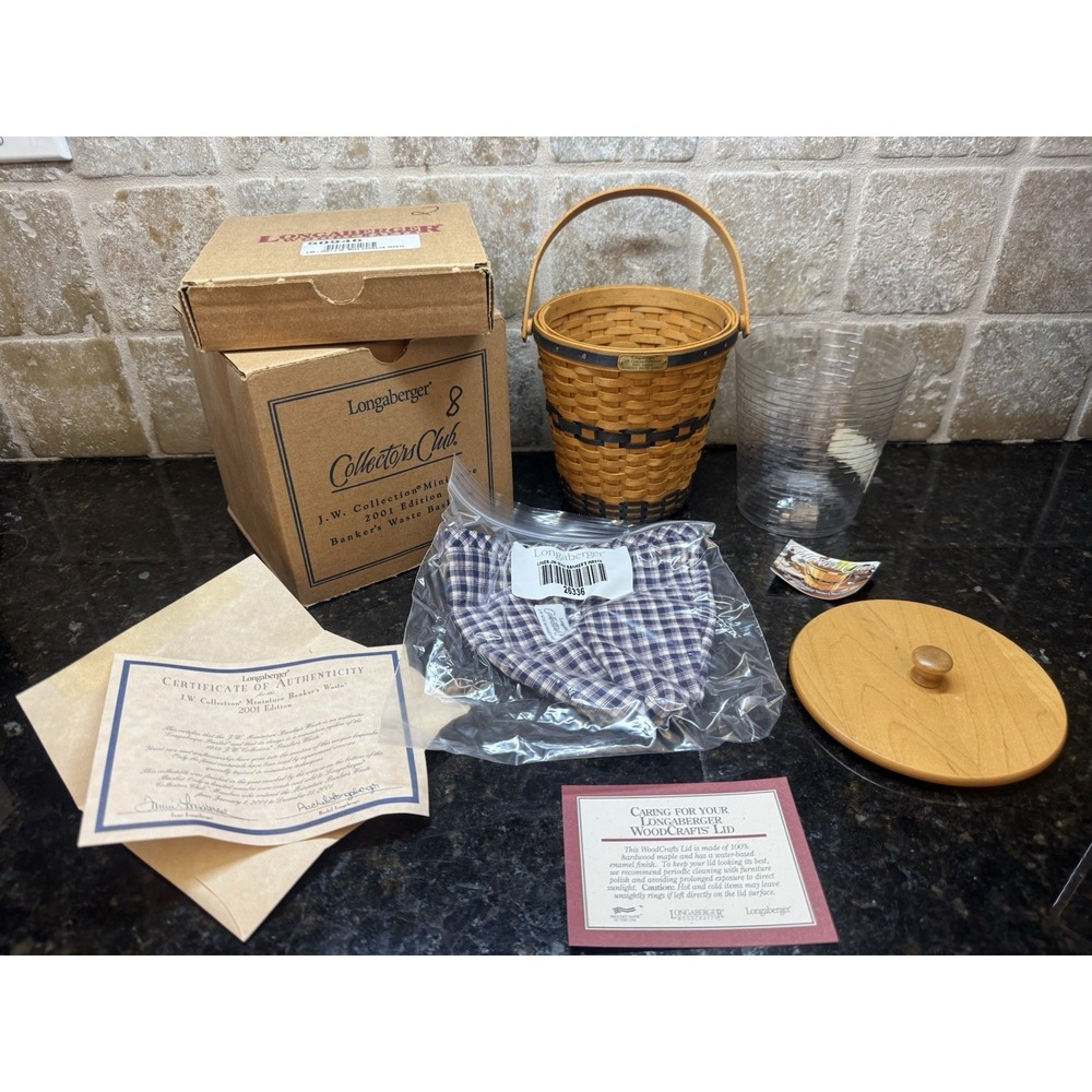 NEW 2001 Longaberger Collectors Club JW Miniature Banker's Waste Basket Combo